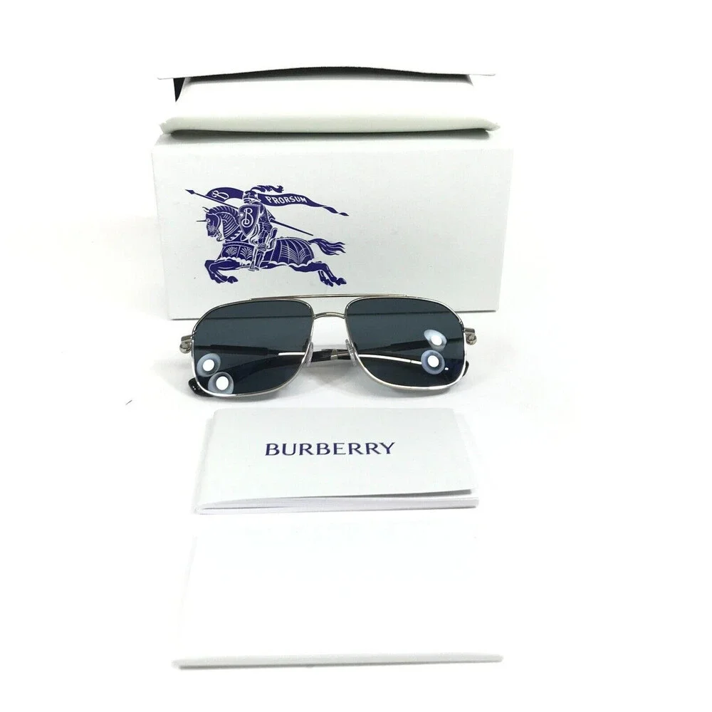 Burberry Sunglasses B3159 1005/87 Polished Silver Aviators with Gray Lenses